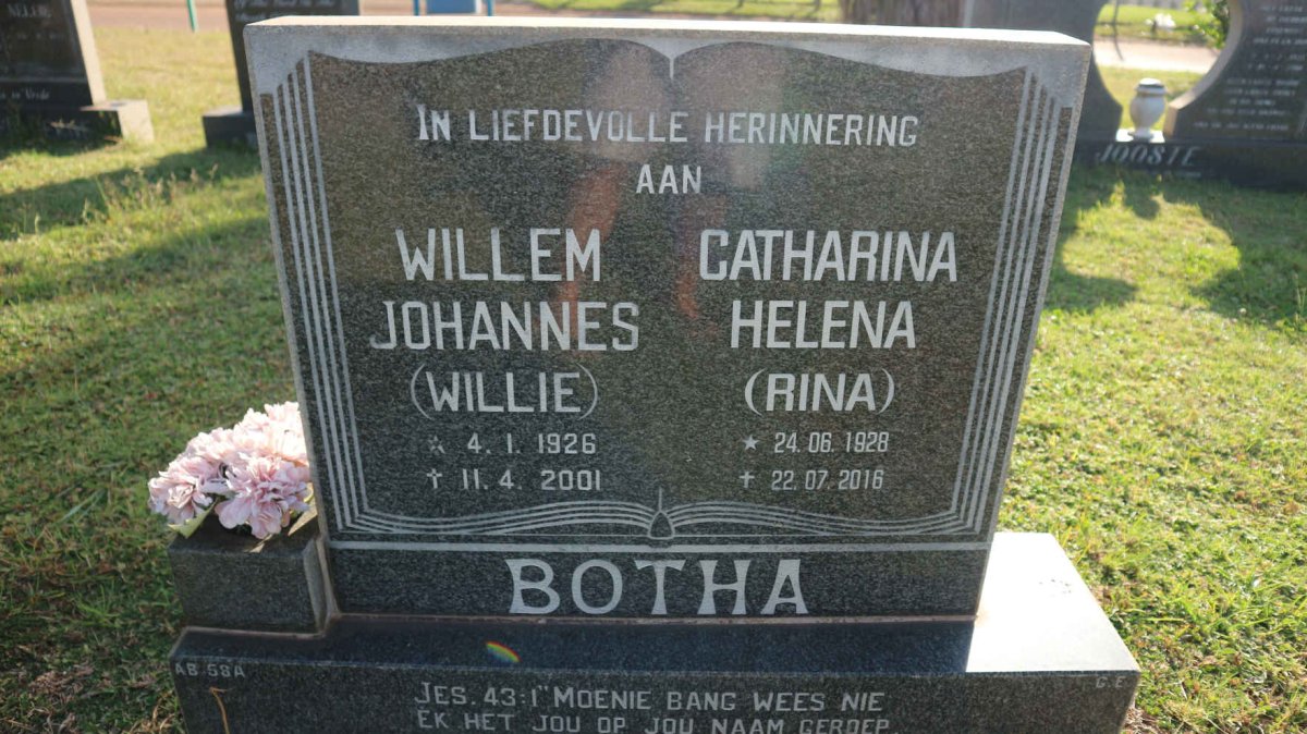 BOTHA Willem Johannes 1926-2001 &amp; Catharina Helena 1928-2016