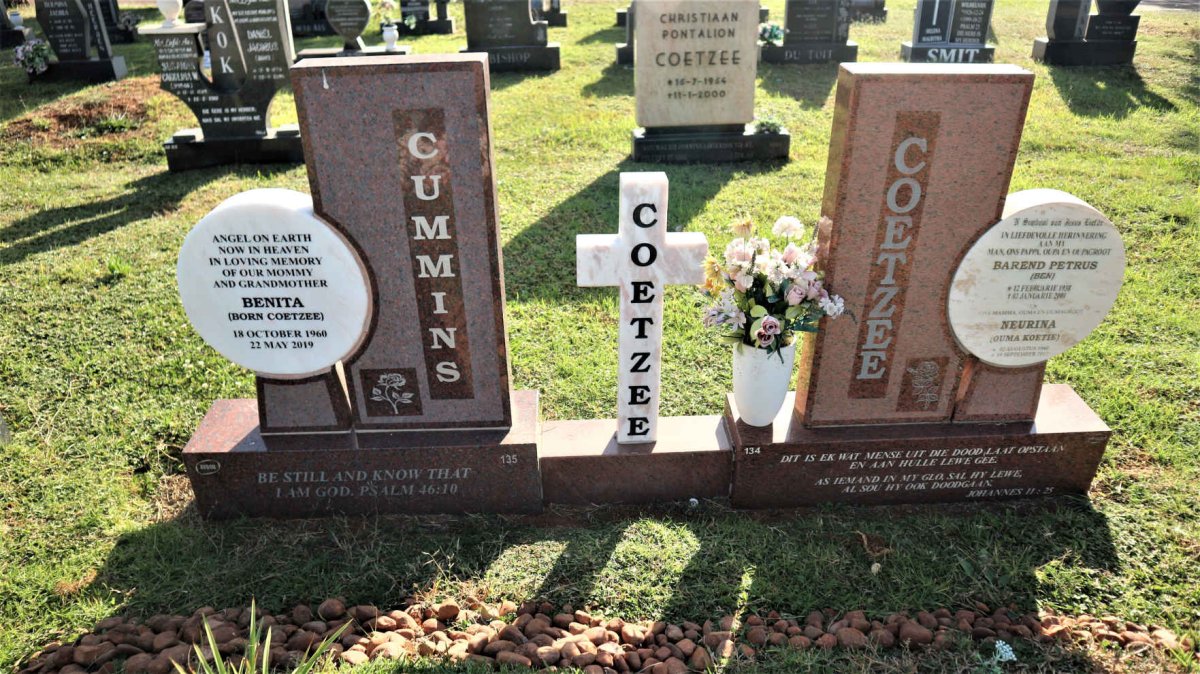 COETZEE Barend Petrus 1938-2001 &amp; Neurina 1940-2012 :: CUMMINS Benita nee COETZEE 1960-2019
