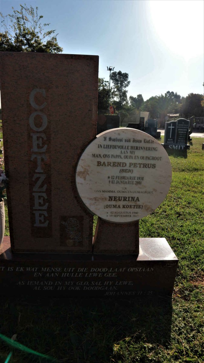 COETZEE Barend Petrus 1938-2001 &amp; Neurina 1940-2012 :: CUMMINS Benita nee COETZEE 1960-2019