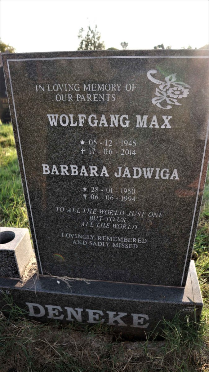 DENEKE Wolfgang Max 1945-2014 &amp; Barbara Jadwiga 1950-1994
