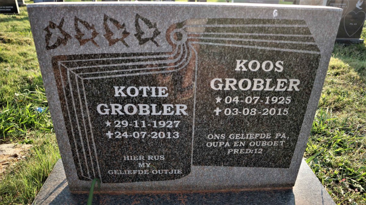 GROBLER Koos 1925-2015 &amp; Kotie 1927-2013