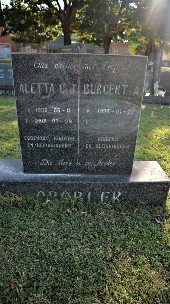 GROBLER Burgert A. 1938- &amp; Aletta C.J. 1938-2001