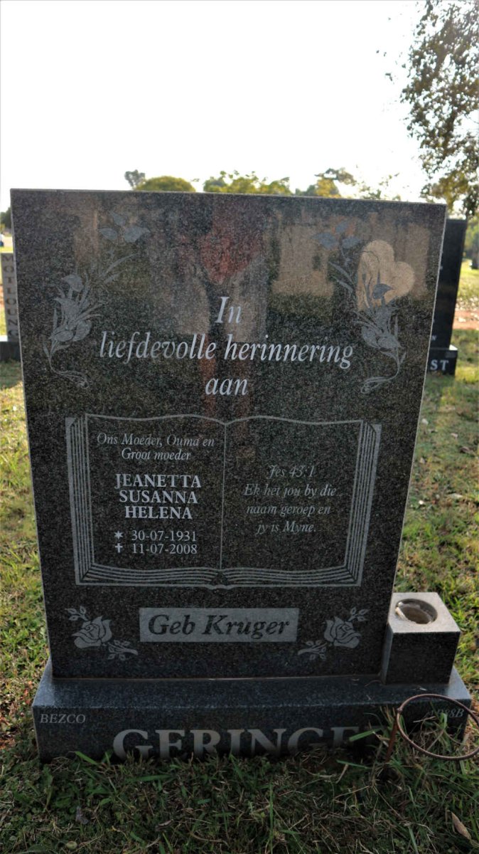 GERINGE Jeanetta Susanna Helena nee KRUGER 1931-2008