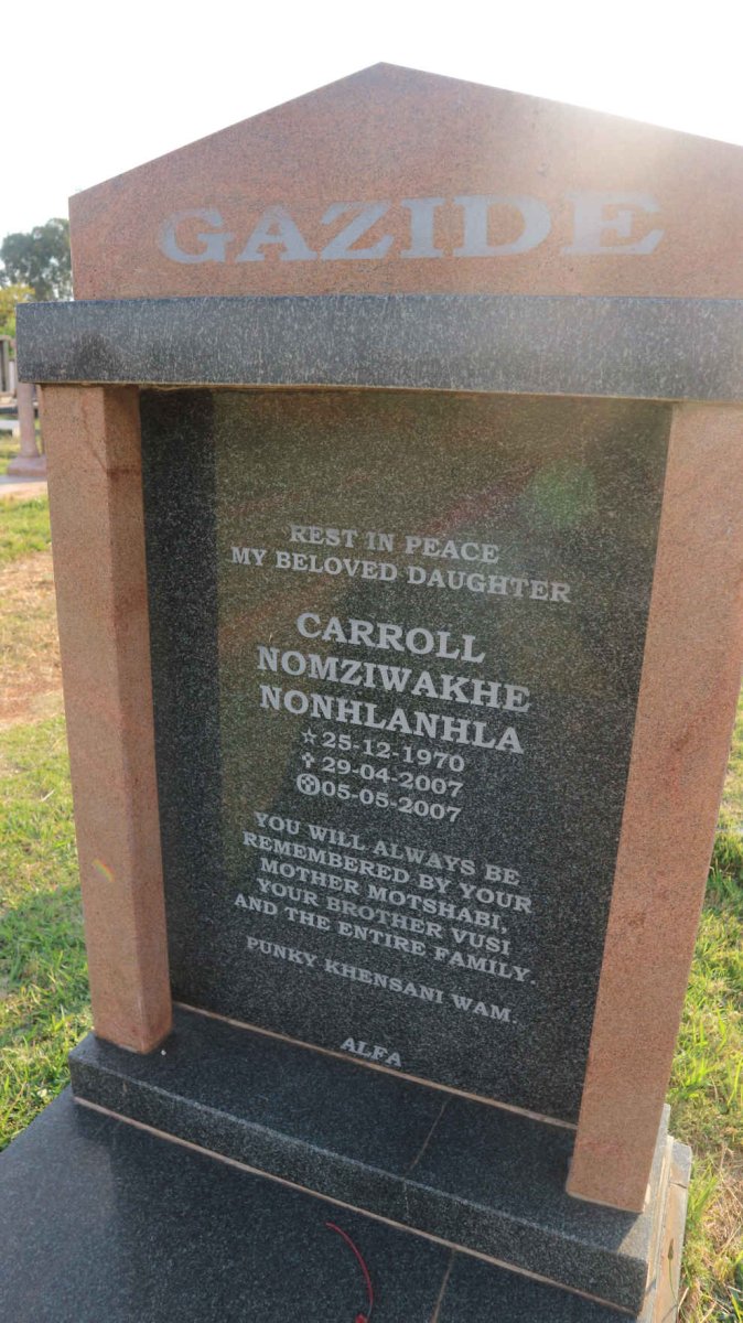 GAZIDE Carroll Nomziwakhe Nonhlanhla 1970-2007