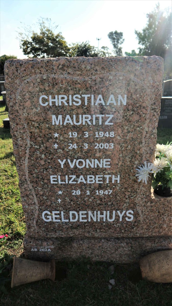 GELDENHUYS Christiaan Mauritz 1948-2003 &amp; Yvonne Elizabeth 1947-