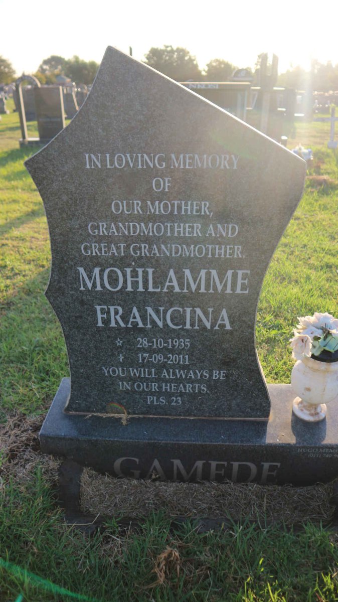 GAMEDE Mohlamme Francina 1935-2011