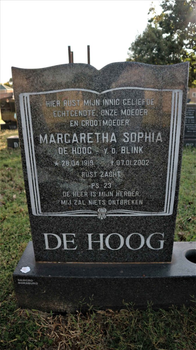 HOOG Margaretha Sophia, de nee V.D. BLINK 1919-2002