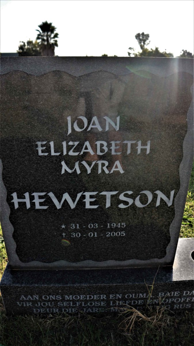 HEWETSON Joan Elizabeth Myra 1945-2005