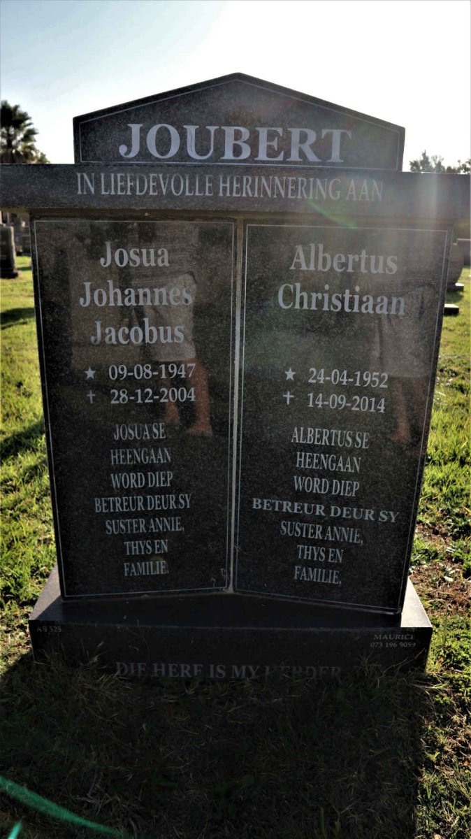 JOUBERT Josua Johannes Jacobus 1947-2004 :: JOUBERT Albertus Christiaan 1952-2014