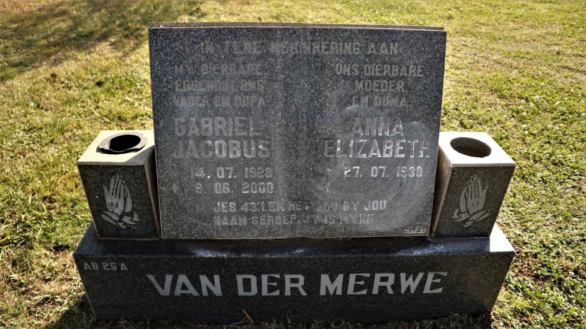 MERWE Gabriel Jacobus, van der 1928-2000 &amp; Anna Elizabeth 1930-