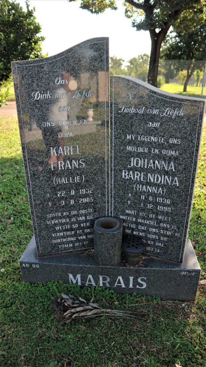 MARAIS Karel Frans 1932-2005 &amp; Johanna Barendina 1938-1999