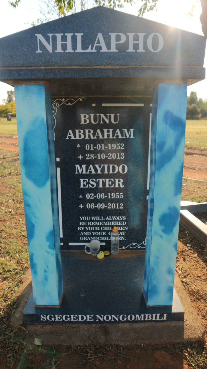 NHLAPHO Bunu Abraham 1952-2013 &amp; Mayido Ester 1955-2012