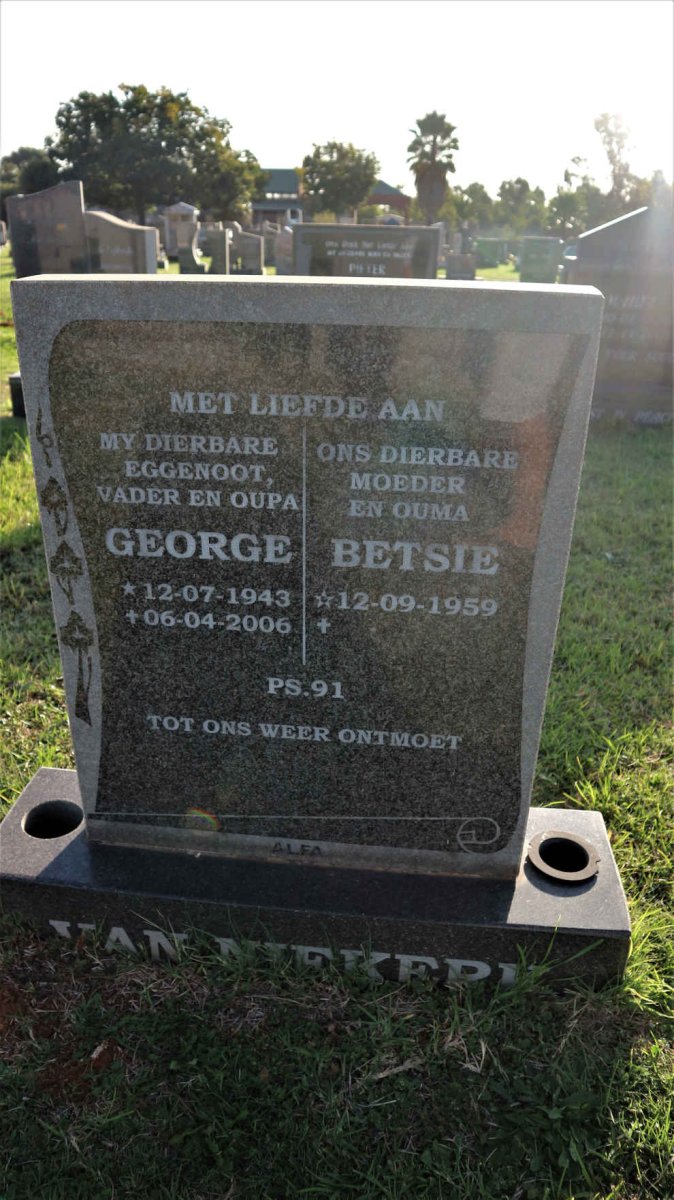 NIEKERK George, van 1943-2006 &amp; Betsie 1959-