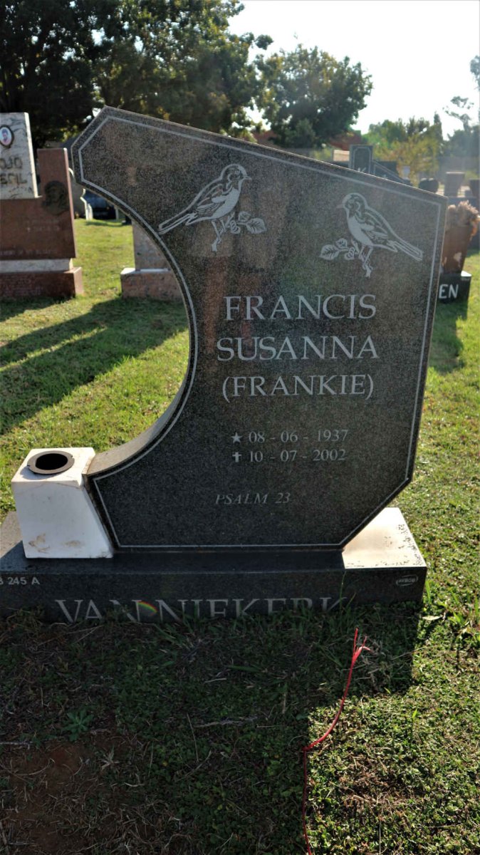NIEKERK Francis Susanna, van 1937-2002