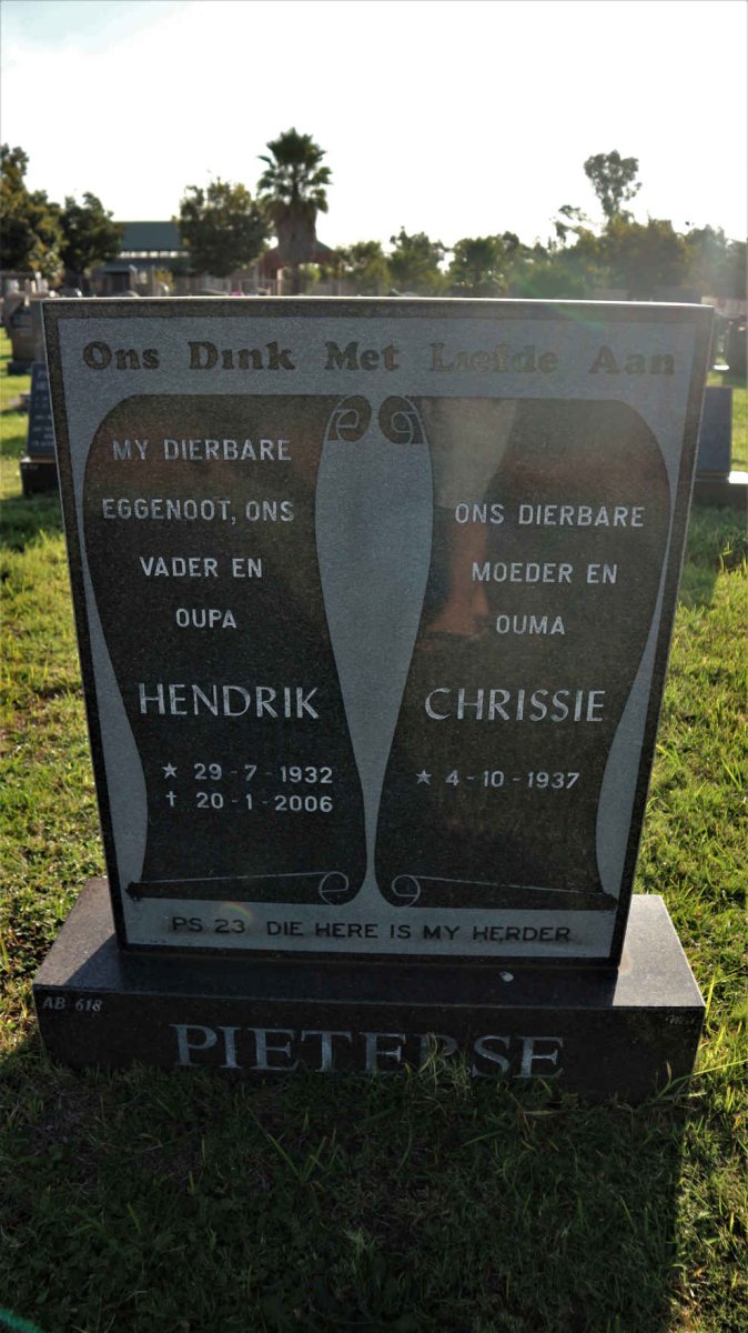 PIETERSE Hendrik 1932-2006 &amp; Chrissie 1937-