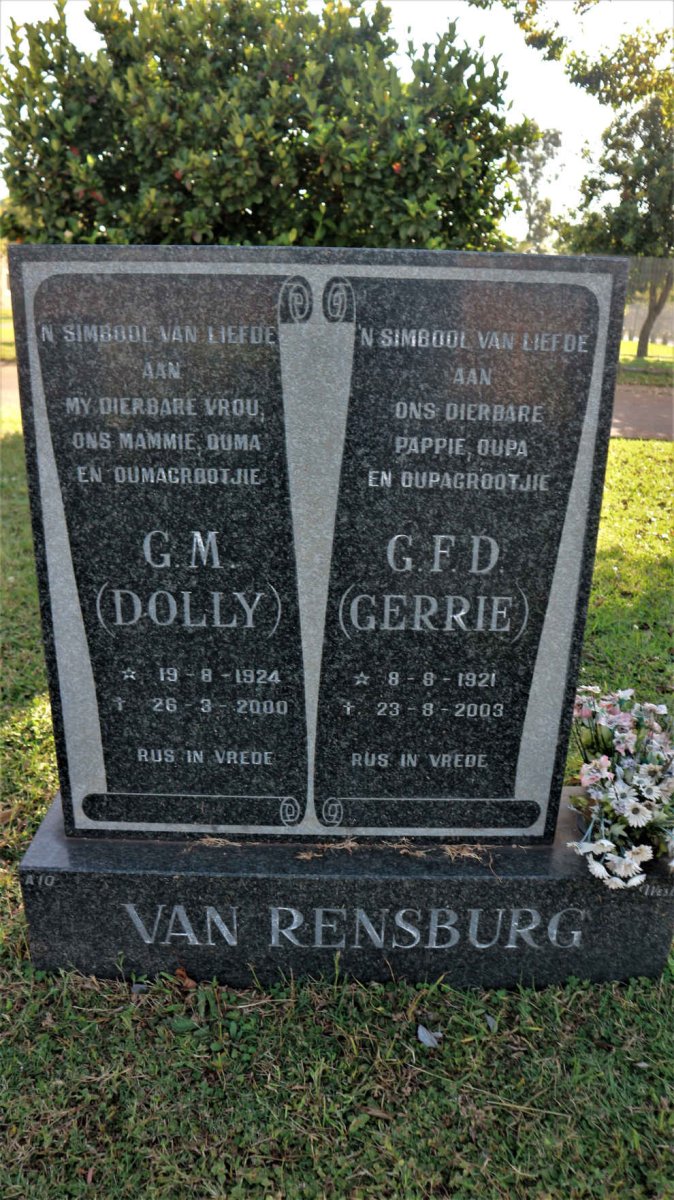 RENSBURG G.F.D., van 1921-2003 &amp; G.M. 1924-2000