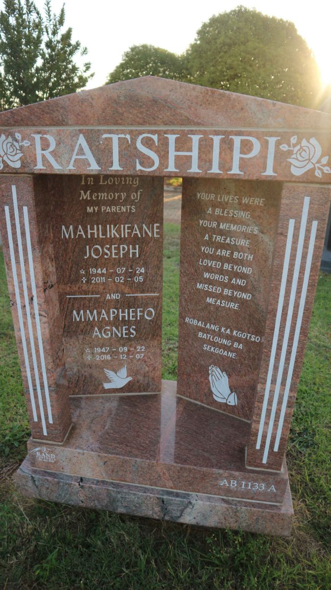 RATSHIPI Mahlikifane Joseph 1944-2011 &amp; Mmaphefo Agnes 1947-2016