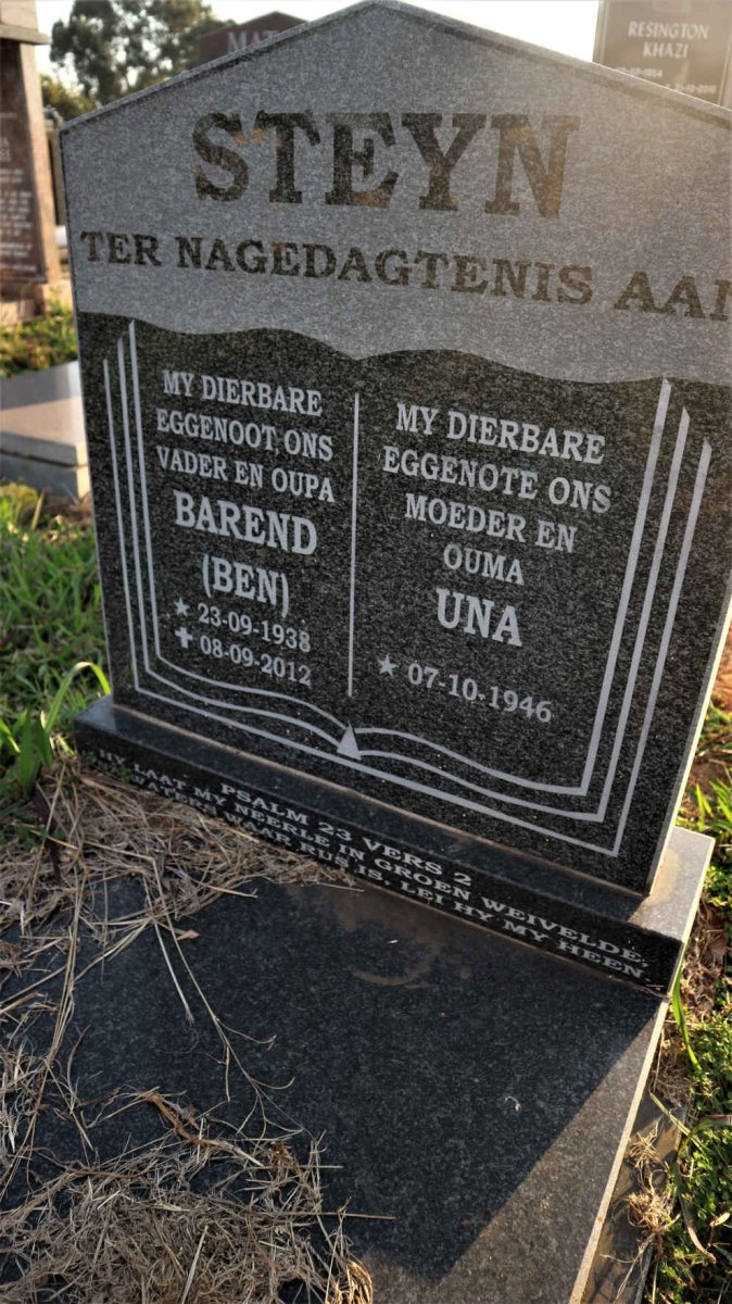 STEYN Barend 1938-2012 &amp; Una 1946-
