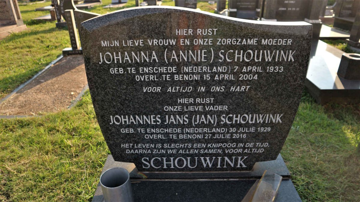 SCHOUWINK Johannes Jans 1929-2016 &amp; Johanna 1933-2004