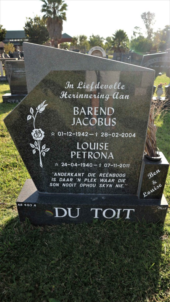 TOIT Barend Jacobus, du 1942-2004 &amp; Louise Petrona 1940-2011