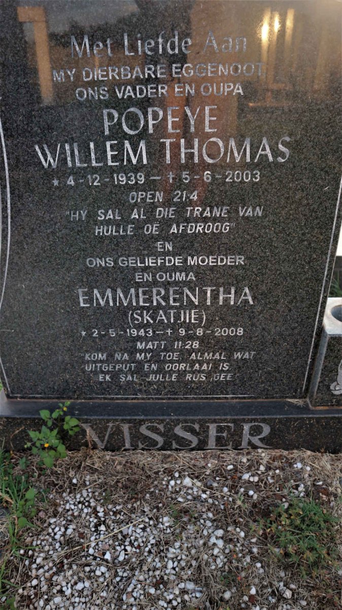 VISSER Willem Thomas 1939-2003 &amp; Emmerentha 1943-2008