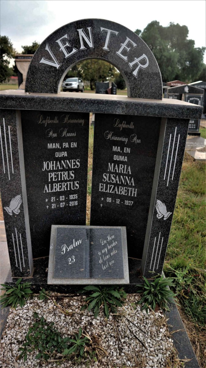VENTER Johannes Petrus Albertus 1935-2016 &amp; Maria Susanna Elizabeth 1937-