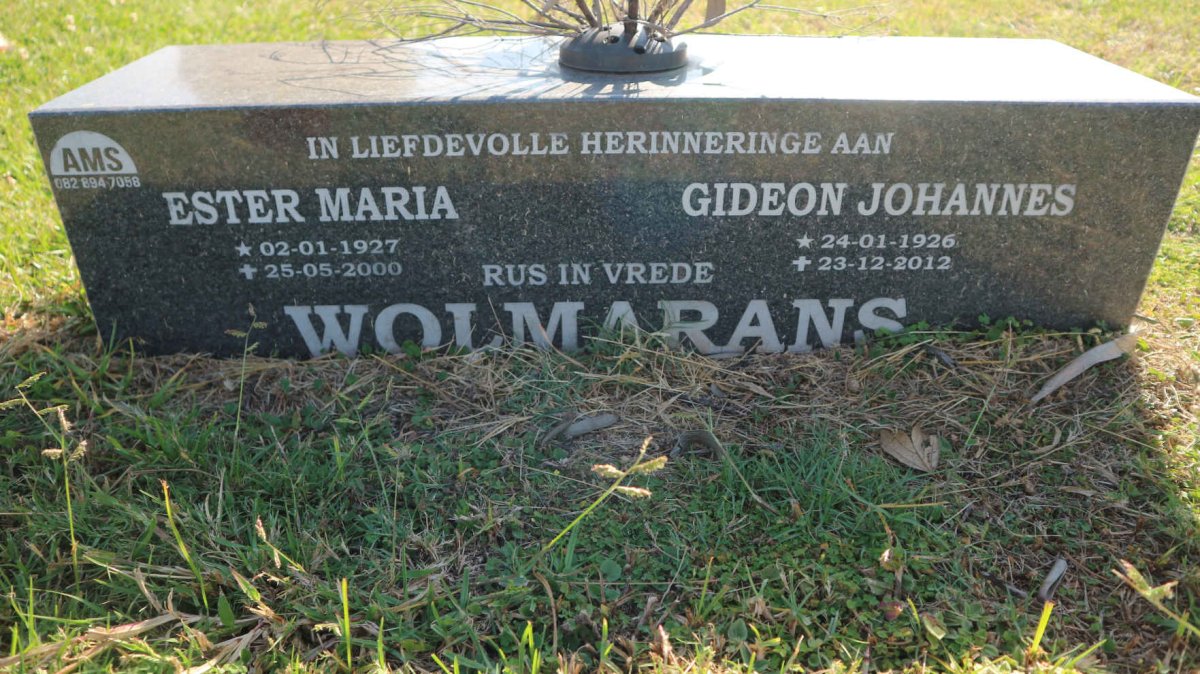 WOLMARANS Gideon Johannes 1926-2012 &amp; Ester Maria 1927-2000