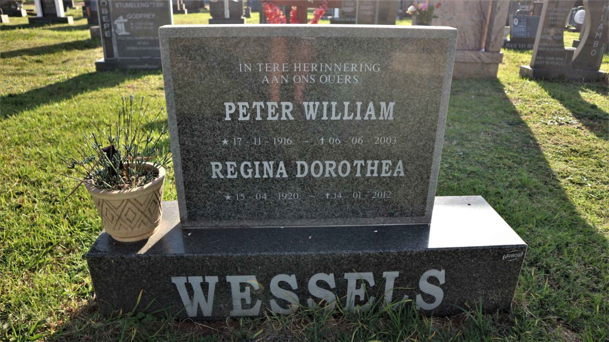 WESSELS Peter William 1916-2003 &amp; Regina Dorothea 1920-2012