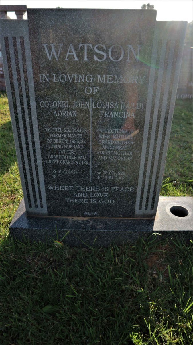 WATSON John Adrian 1924- &amp; Louisa Francina 1929-2007
