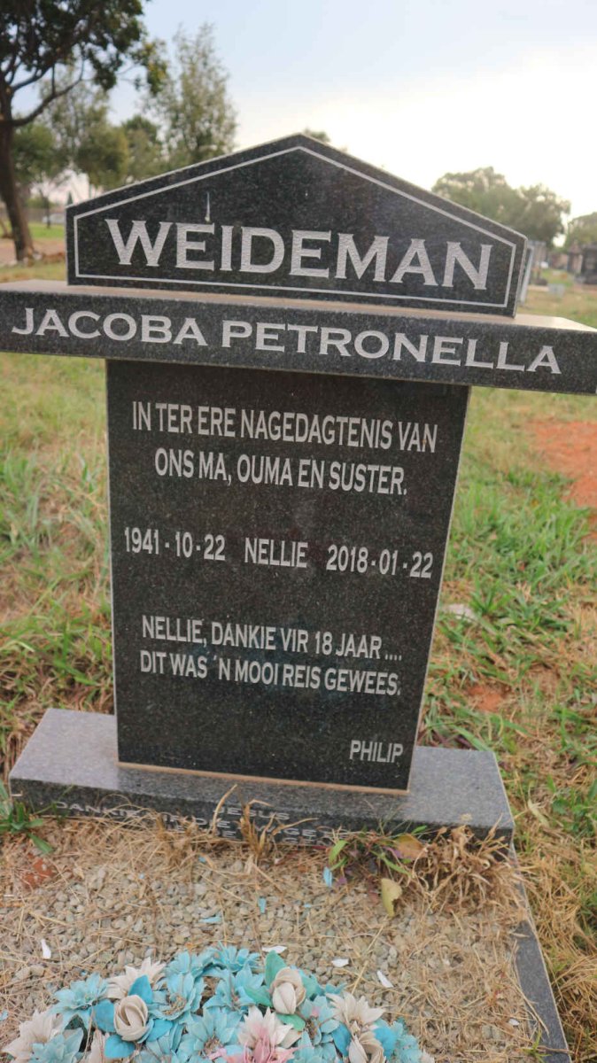 WEIDEMAN Jacoba Petronella 1941-2018