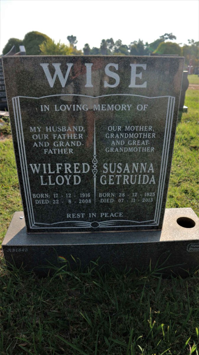 WISE Wilfred Lloyd 1916-2008 &amp; Susanna Getruida 1925-2013