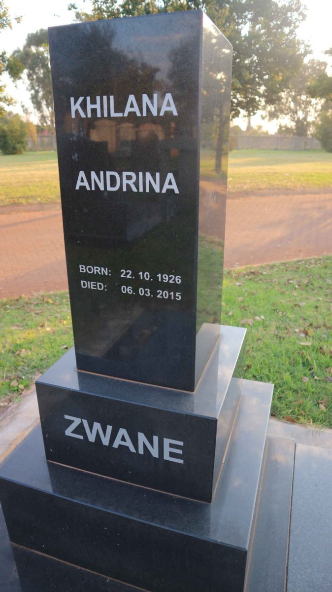 ZWANE Khilana Andrina 1926-2015