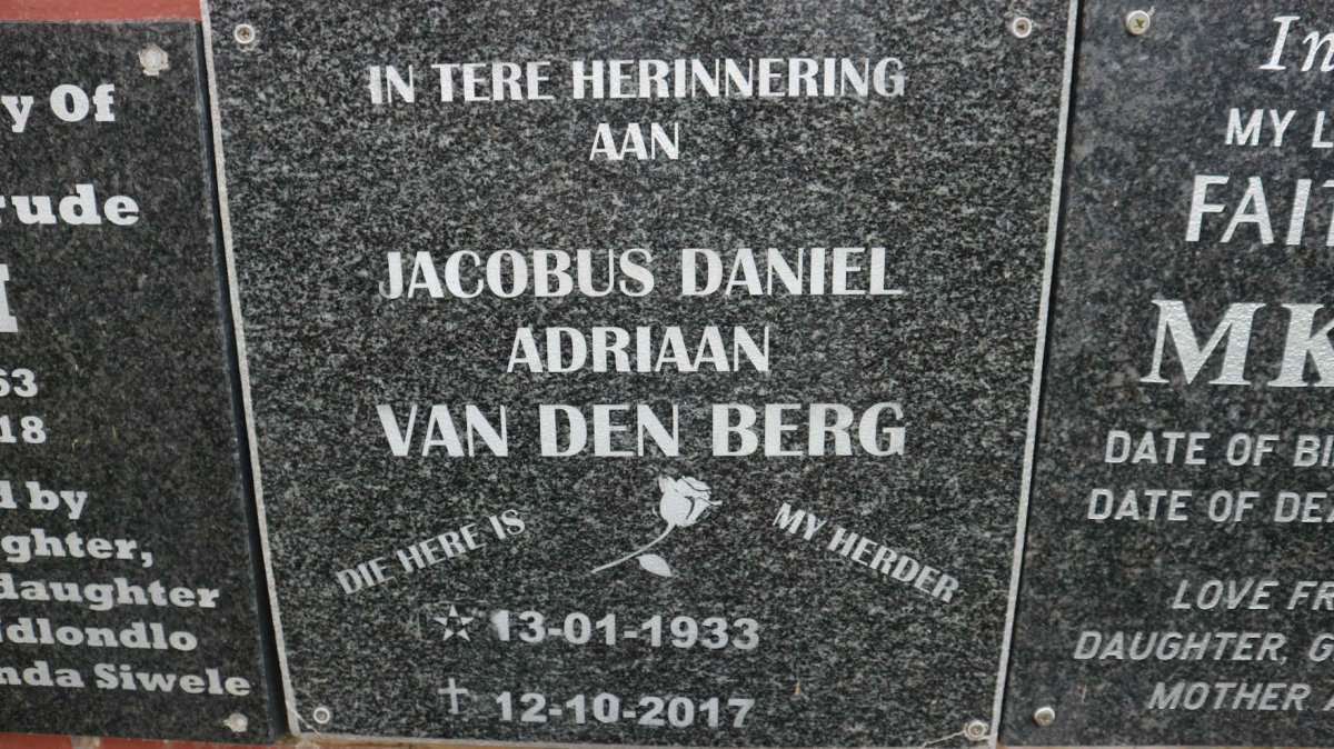 BERG Jacobus Daniel Adriaan, van den 1933-2017