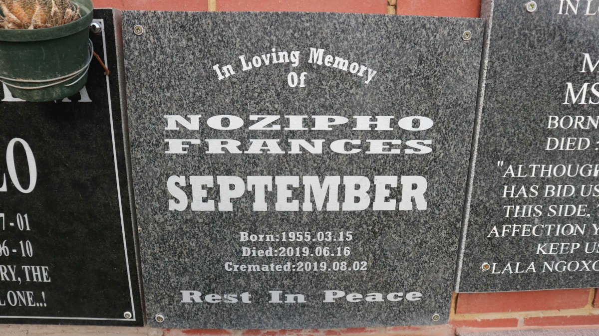 SEPTEMBER Nozipho Frances 1955-2019