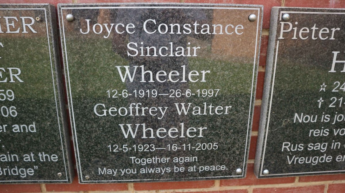 WHEELER Geoffrey Walter 1923-2005 &amp; Joyce Constance Sinclair 1919-1997