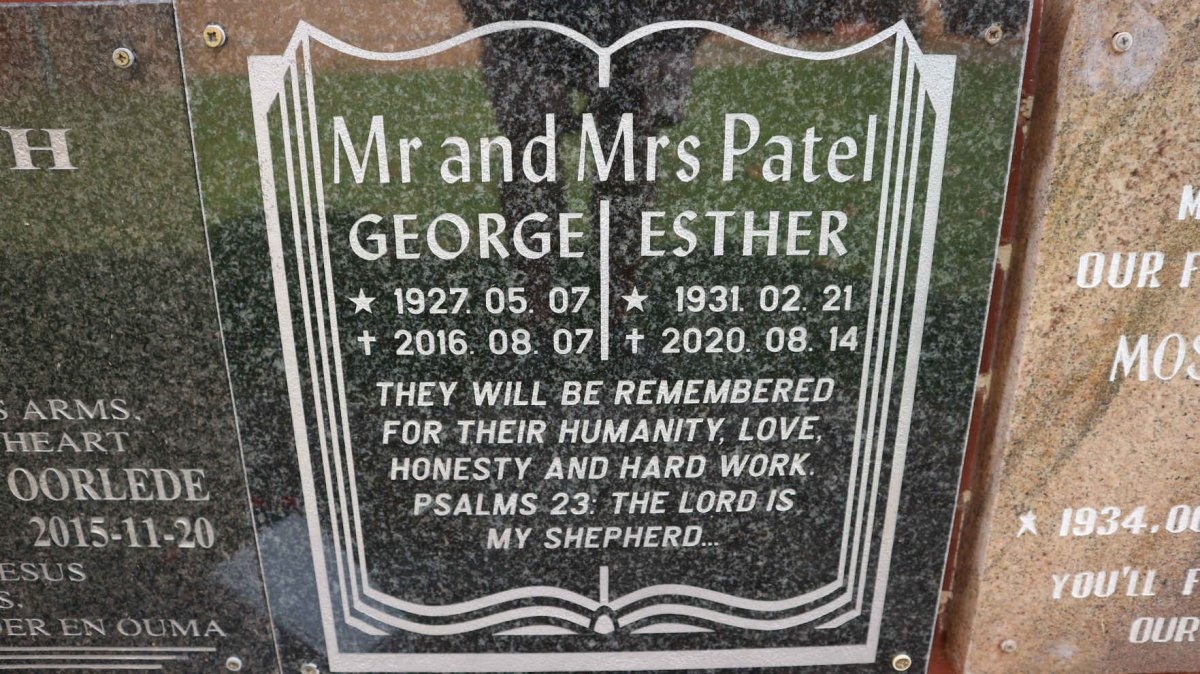 PATEL George 1927-2016 &amp; Esther 1931-2020