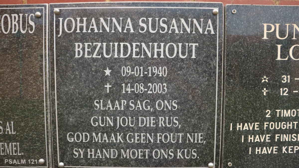 BEZUIDENHOUT Johanna Susanna 1940-2003