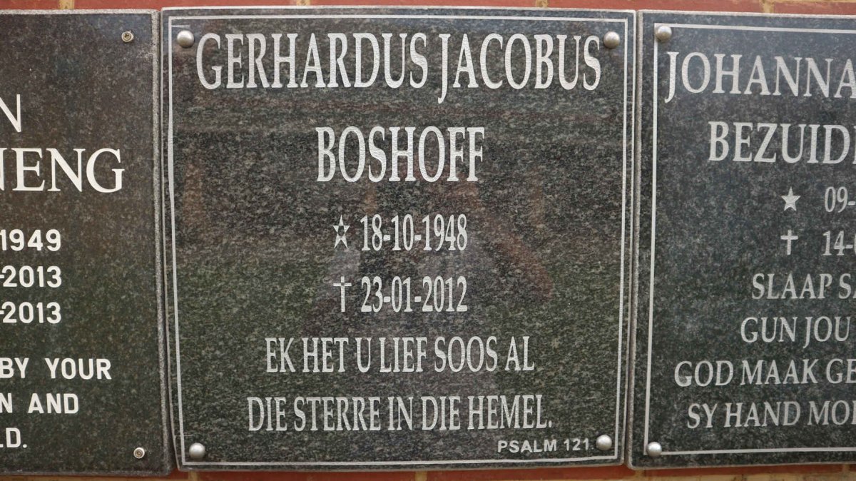 BOSHOFF Gerhardus Jacobus 1948-2012