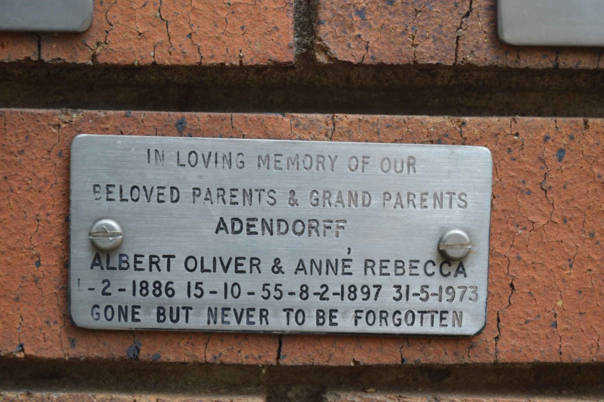 ADENDORFF Albert Oliver 1886-1955 &amp; Anné Rebecca 1897-1973
