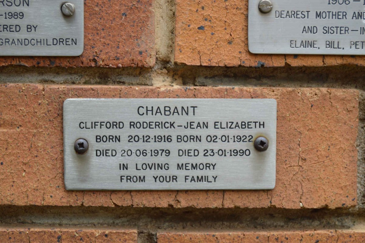 CHABANT Clifford Roderick 1916-1979 &amp; Jean Elizabeth 1922-1990