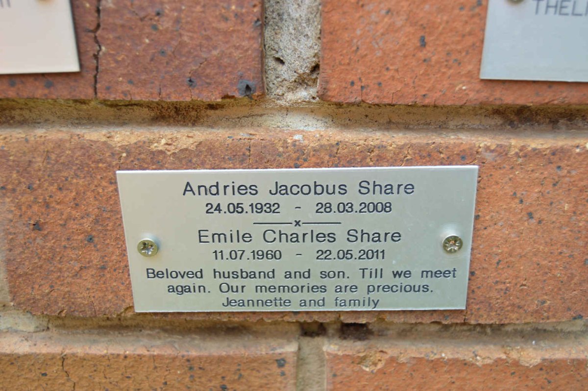 SHARE Andries Jacobus 1932-2006 :: SHARE Emile Charles 1960-2011