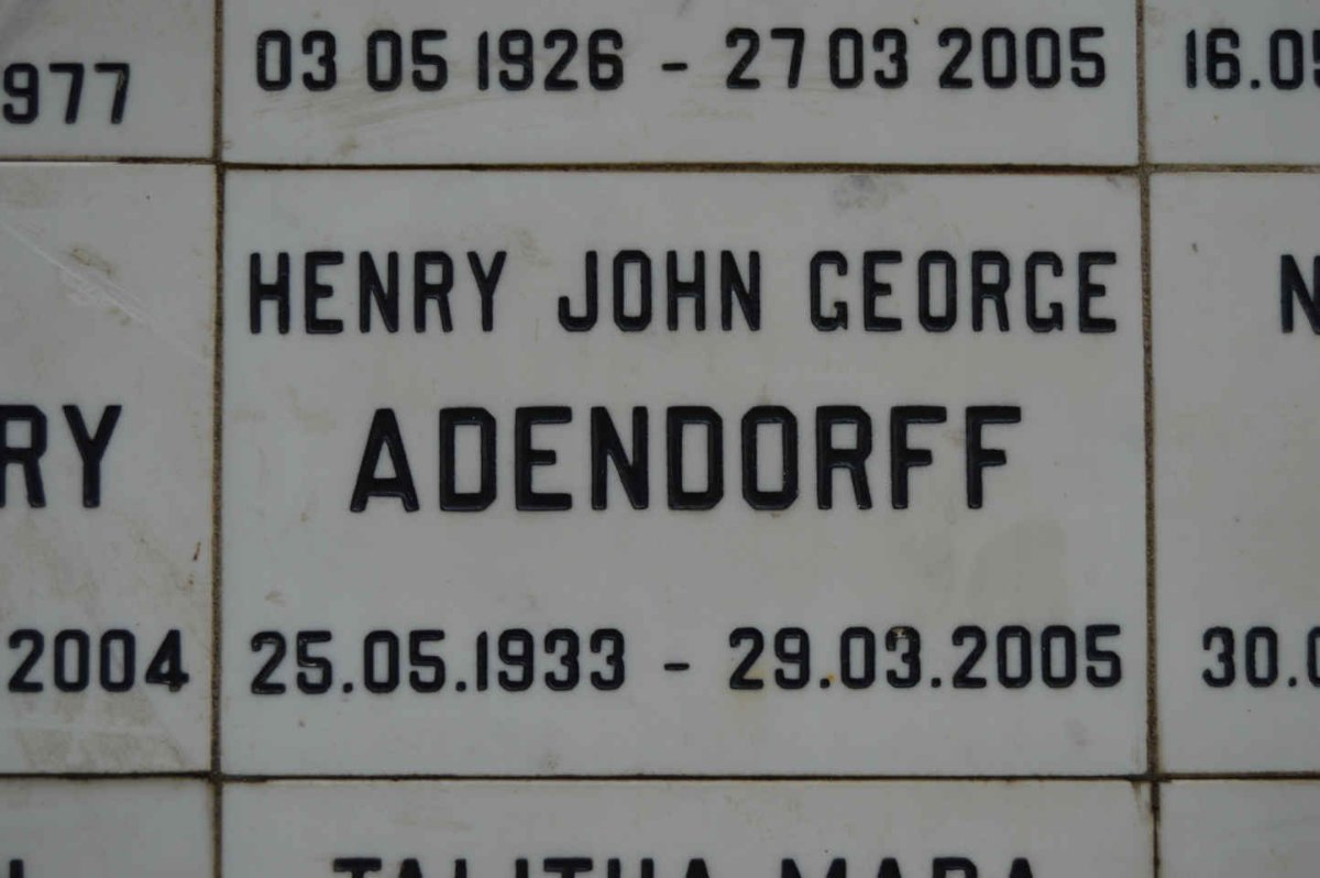 ADENDORFF Henry John George 1933-2005
