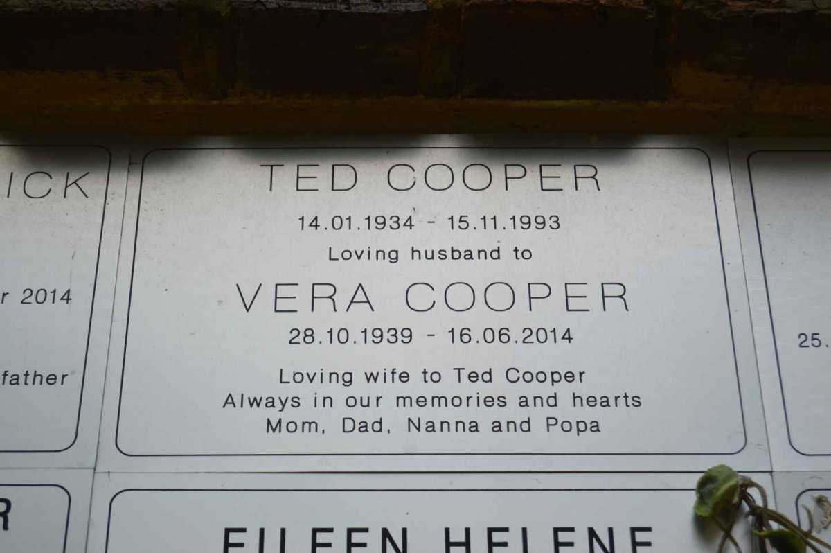 COOPER Ted 1934-1993 &amp; Vera 1939-2014