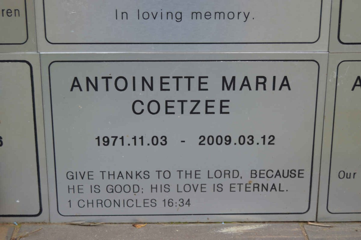 COETZEE Antoinette Maria 1971-2009