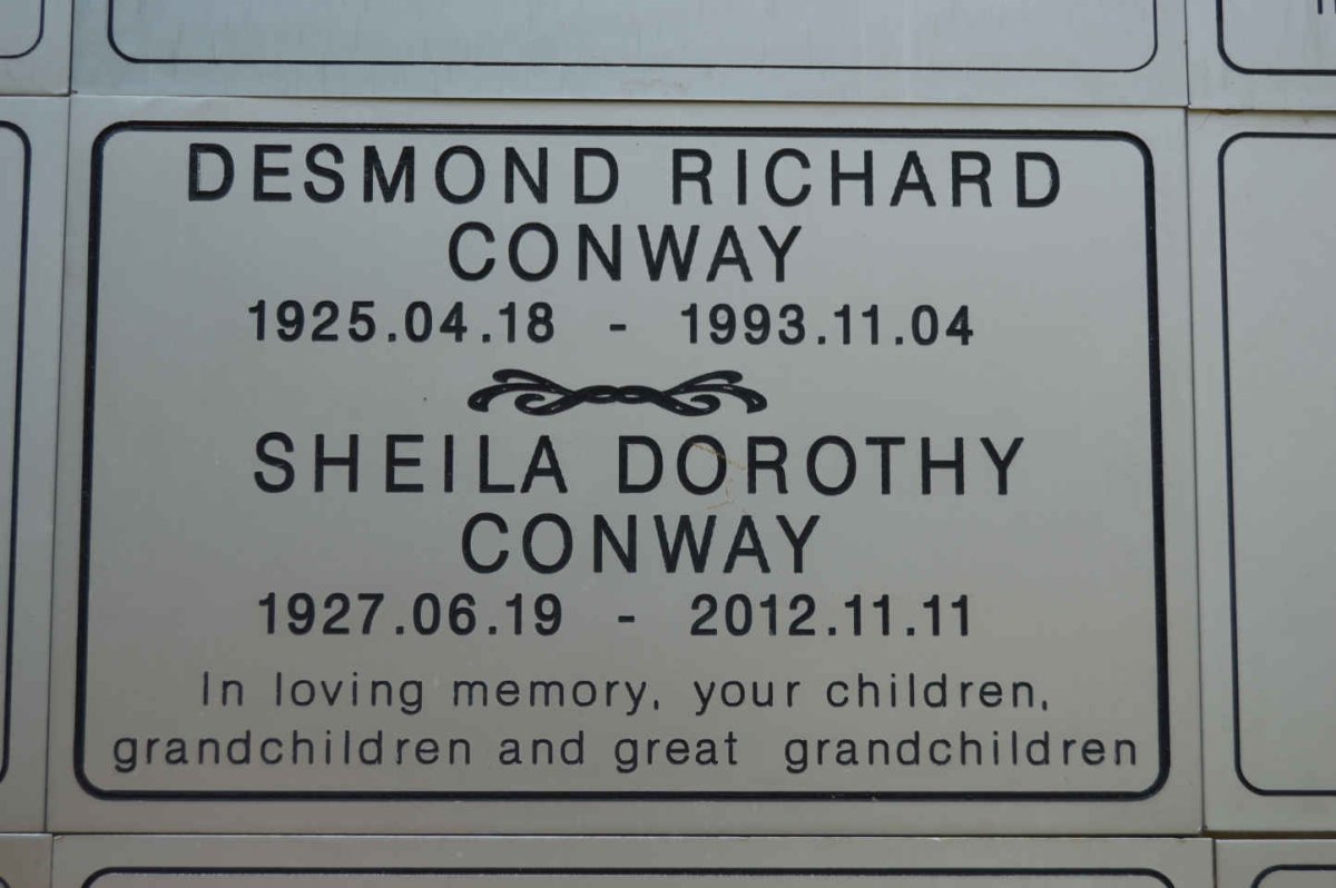 CONWAY Desmond Richard 1925-1993 &amp; Sheila Dorothy 1927-2012