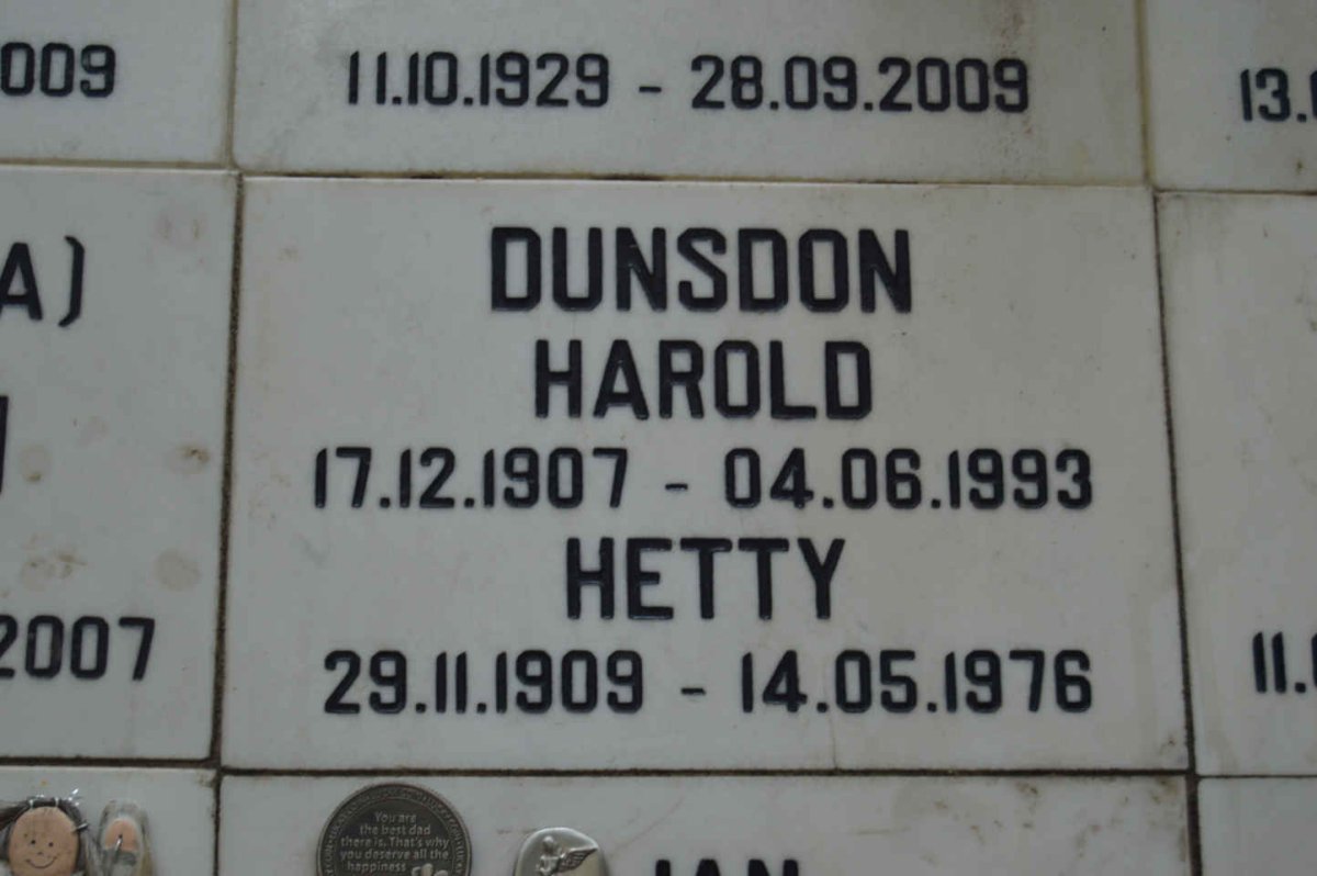 DUNSOON Harold 1907-1993 &amp; Hetty 1909-1976