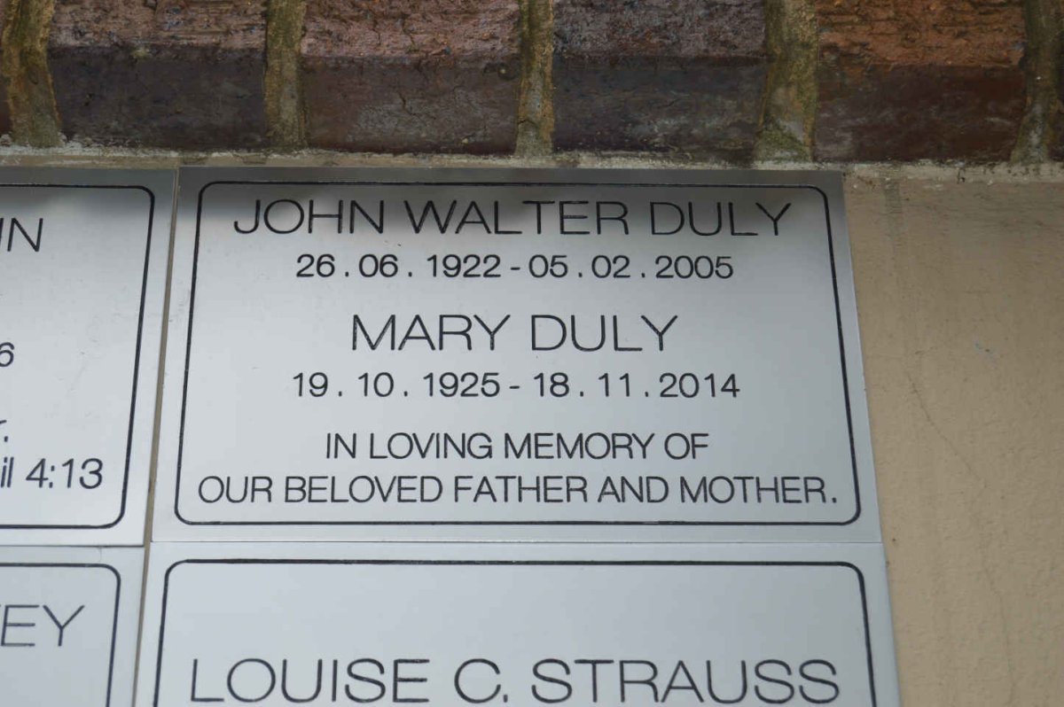 DULY John Walter 1922-2005 &amp; Mary 1925-2014