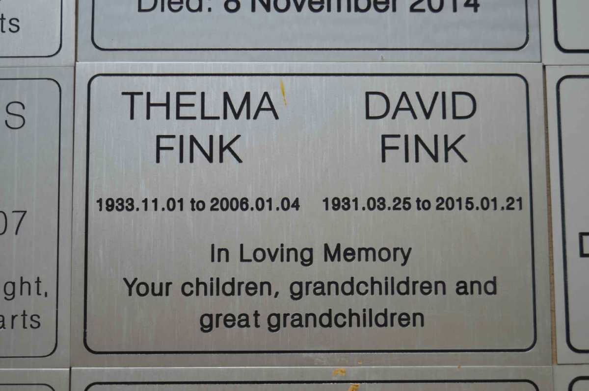 FINK David 1931-2015 &amp; Thelma 1933-2006