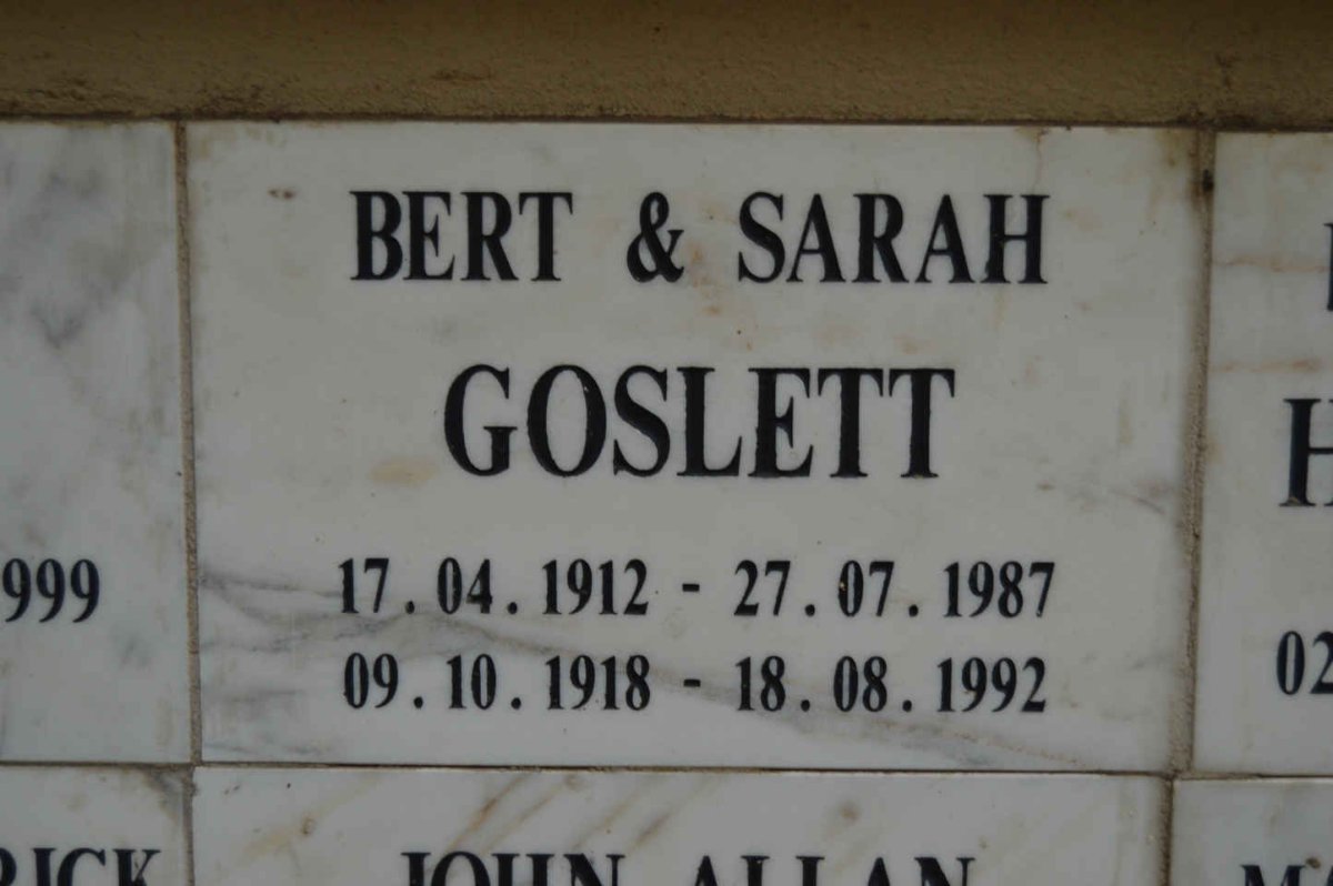 GOSLETT Bert 1912-1987 &amp; Sarah 1918-1992