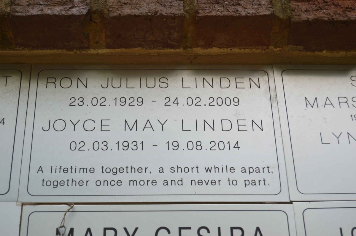 LINDEN Ron Julius 1929-2009 &amp; Joyce May 1931-2014